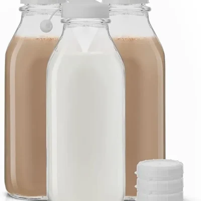 JoyJolt 32oz Glass Milk Bottles with Lids – 3 Pack