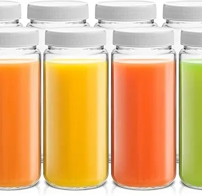 JoyJolt 8-Pack 16oz Reusable Glass Bottles with Lids