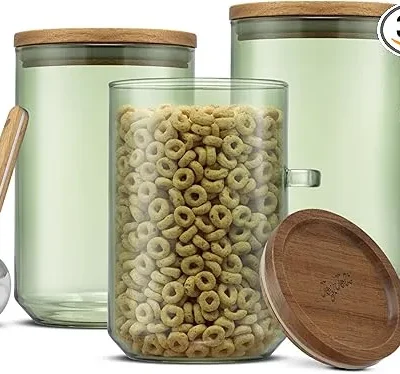 JoyJolt Holden 32oz Glass Canisters with Scoops – Set of 3