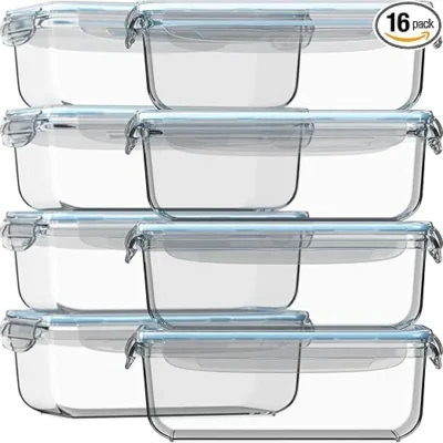 Razab 16-Piece Glass Meal Prep Containers – Airtight & BPA-Free