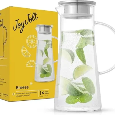 JoyJolt 50oz Borosilicate Glass Pitcher with Stainless Lid