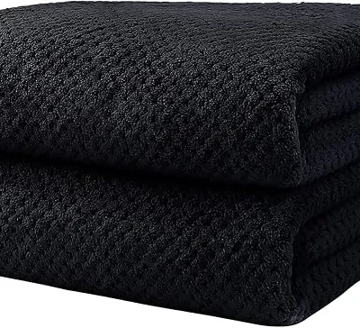 HOMEXCEL Microfiber Bath Towels – 2 Pack Black
