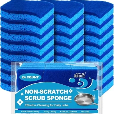 HOMEXCEL Non-Scratch Kitchen Sponges – 24 Pack Blue