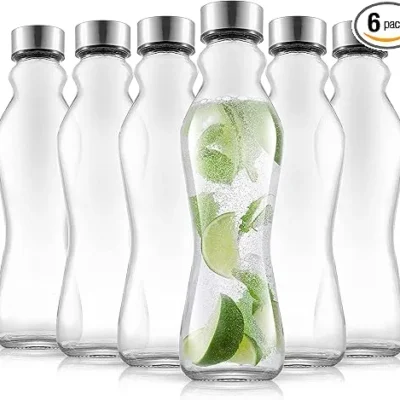 JoyJolt 6-Pack 18oz Glass Water Bottles with Lids